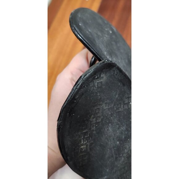 Tory Burch Miller Sandals Black Patent Leather Logo Thong Flip Flops Women Sze 9 - Picture 10 of 14